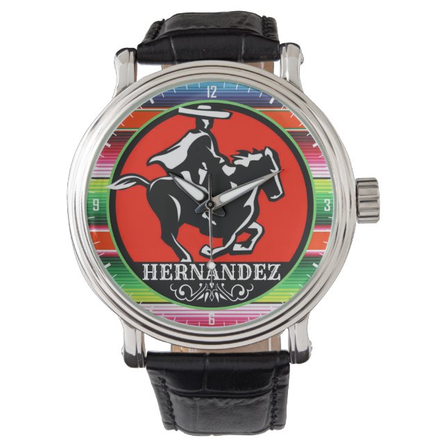 Anpassat namn Charro Horse Spain Mexican Serape Armbandsur (Framsida)