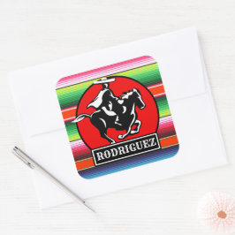 Anpassat namn Charro Horse Spain Mexican Serape Fyrkantigt Klistermärke