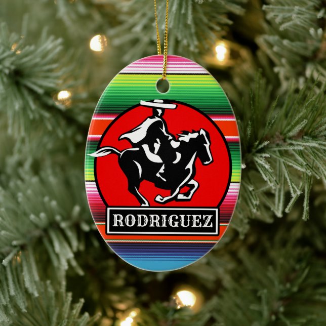 Anpassat namn Charro Horse Spain Mexican Serape Julgransprydnad Keramik (Träd)