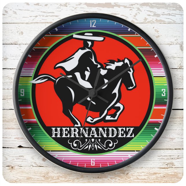 Anpassat namn Charro Horse Spain Mexican Serape Stor Klocka (Skapare uppladdad)