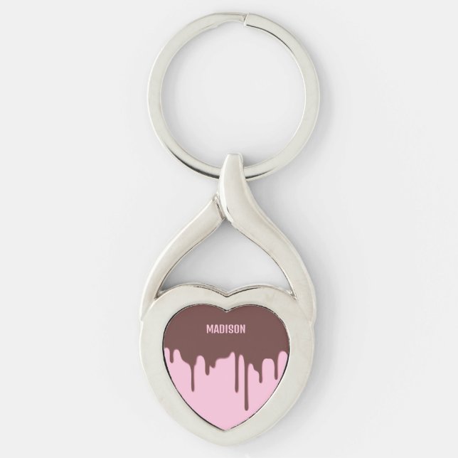 Anpassat namn Chocolate Drift Twisted Heart Silverfärgad Nyckelring (Framsidan)