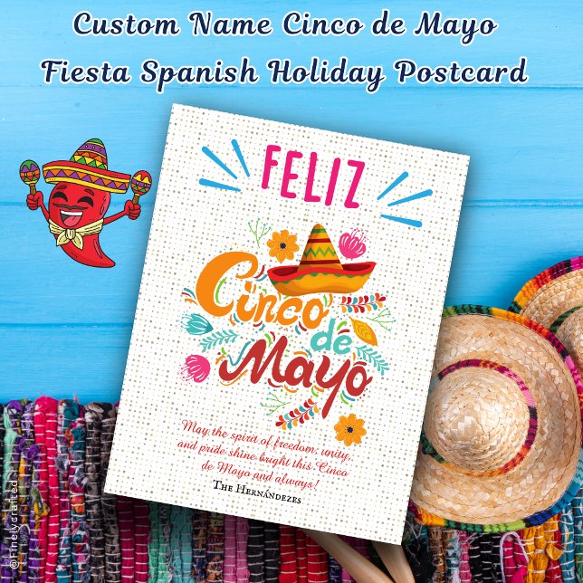 Anpassat namn Cinco de Mayo Fiesta Spanska Helgdag Vykort (Skapare uppladdad)