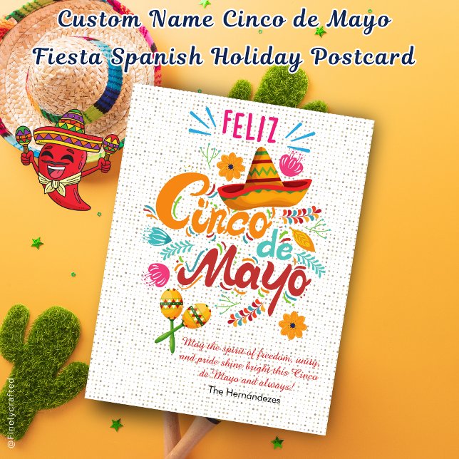Anpassat namn Cinco de Mayo Fiesta Spanska Helgdag Vykort (Skapare uppladdad)