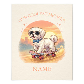 Anpassat Namn Cool Maltese Hund Skateboardåkare Fototryck
