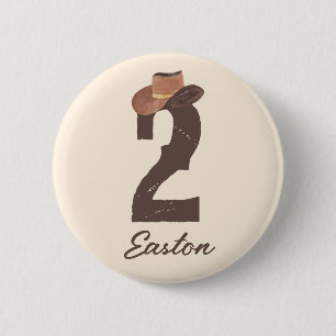 Anpassat namn Cowboy Hat 2 2:a födelsedag Knapp