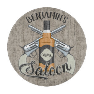 Anpassat NAMN Cowboy Revolver Gun Whiskey Saloon