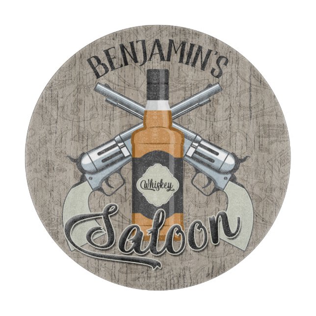 Anpassat NAMN Cowboy Revolver Gun Whiskey Saloon (Framsidan)
