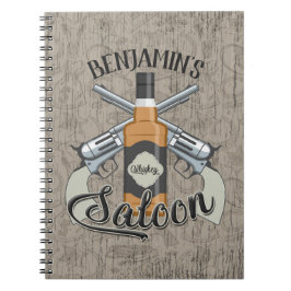 Anpassat NAMN Cowboy Revolver Gun Whiskey Saloon Anteckningsbok