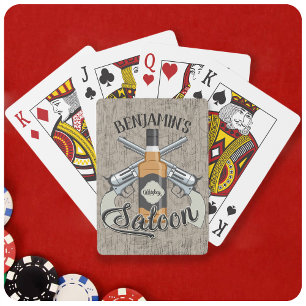 Anpassat NAMN Cowboy Revolver Gun Whiskey Saloon Casinokort
