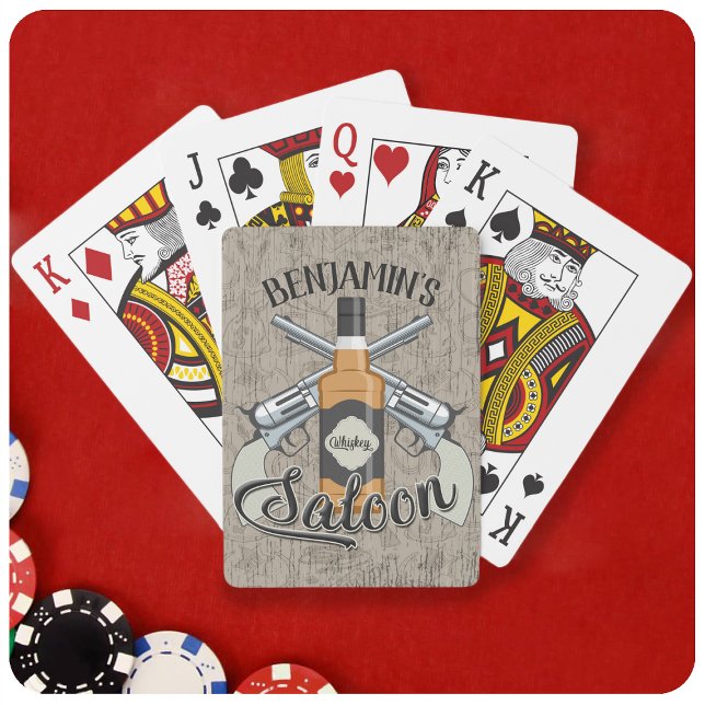 Anpassat NAMN Cowboy Revolver Gun Whiskey Saloon Casinokort (Skapare uppladdad)