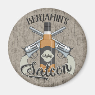 Anpassat NAMN Cowboy Revolver Gun Whiskey Saloon Magnet