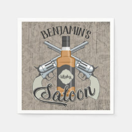 Anpassat NAMN Cowboy Revolver Gun Whiskey Saloon Pappersservett