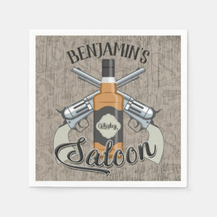Anpassat NAMN Cowboy Revolver Gun Whiskey Saloon Pappersservett