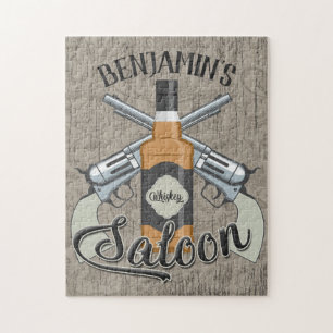 Anpassat namn Cowboy Revolver Gun Whiskey Saloon Pussel