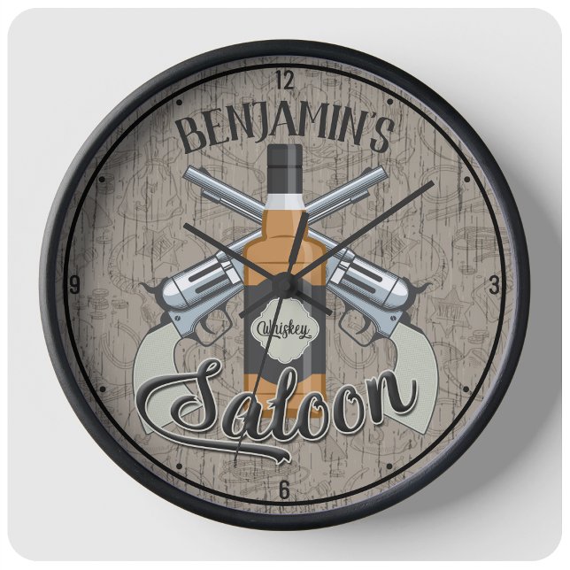 Anpassat NAMN Cowboy Revolver Gun Whiskey Saloon Stor Klocka (Skapare uppladdad)
