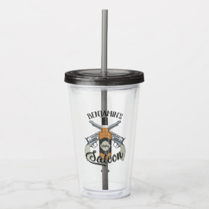 Anpassat NAMN Cowboy Revolver Gun Whiskey Saloon Take Away Mugg