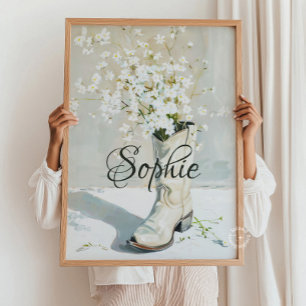Anpassat namn Cowgirl-start med blommor-målning Poster