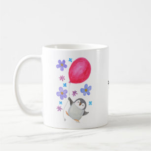 Anpassat namn Cute Baby Penguin Holding Ballon Kaffemugg