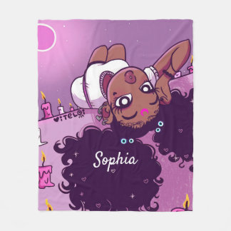 Anpassat namn Cute Black Girl Lila Fleece Blanket