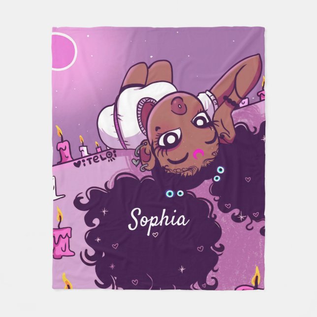 Anpassat namn Cute Black Girl Lila Fleece Blanket (Framsidan)