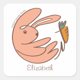 Anpassat namn Cute Bunny och Carrot Animal Art Fyrkantigt Klistermärke