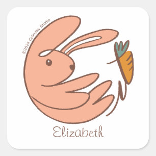 Anpassat namn Cute Bunny och Carrot Animal Art Fyrkantigt Klistermärke