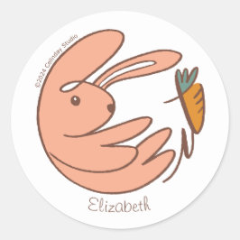 Anpassat namn Cute Bunny och Carrot Animal Art Runt Klistermärke