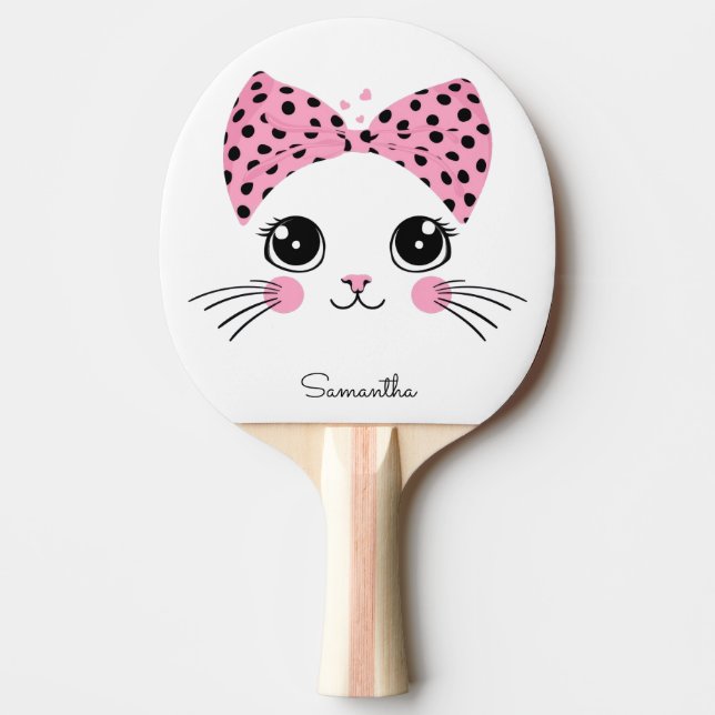 Anpassat namn Cute Cat Ansikte Pingisracket (Framsidan)