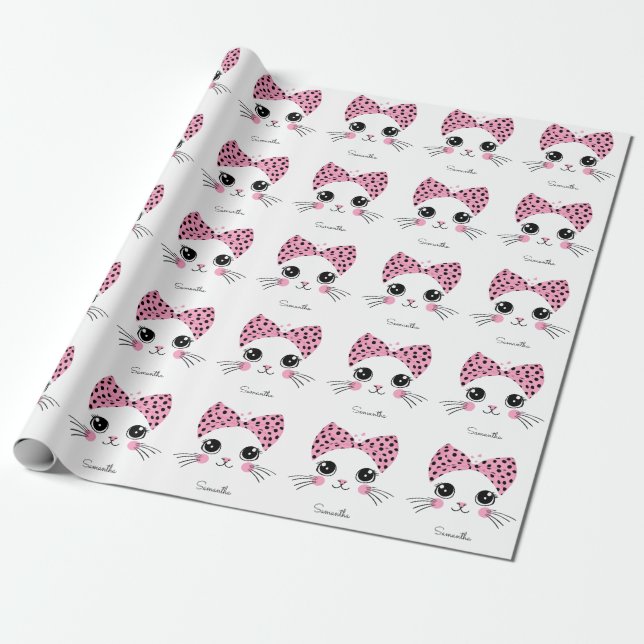 Anpassat namn Cute Cat Ansikte Presentpapper (Utrullad)