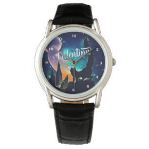 Anpassat namn Cute Cat och Galaxy Stars & Mountain Armbandsur