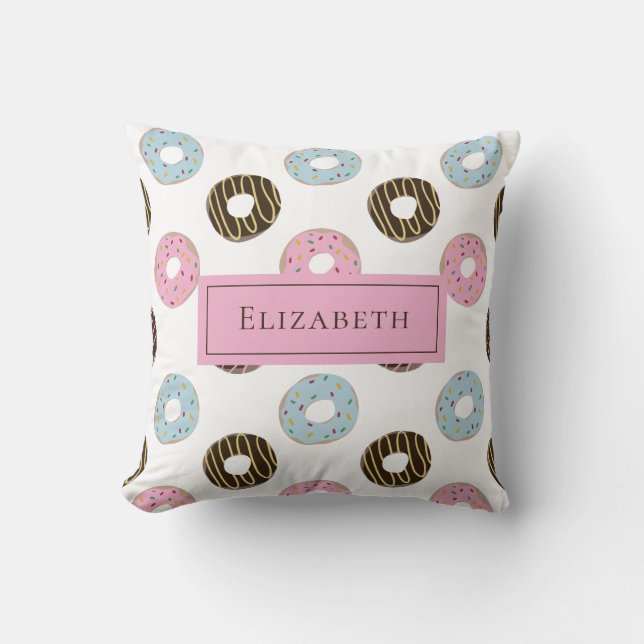 Anpassat namn Cute Donuts Pastel Sweet Tooth Text Kudde (Framsida)