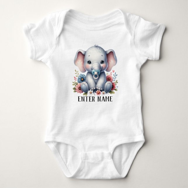 Anpassat namn Cute Flicka Elephant Baby Bodykostym T Shirt (Framsida)
