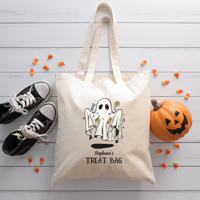 Anpassat namn Cute Ghost Halloween Bus eller godis Tygkasse (Skapare uppladdad)