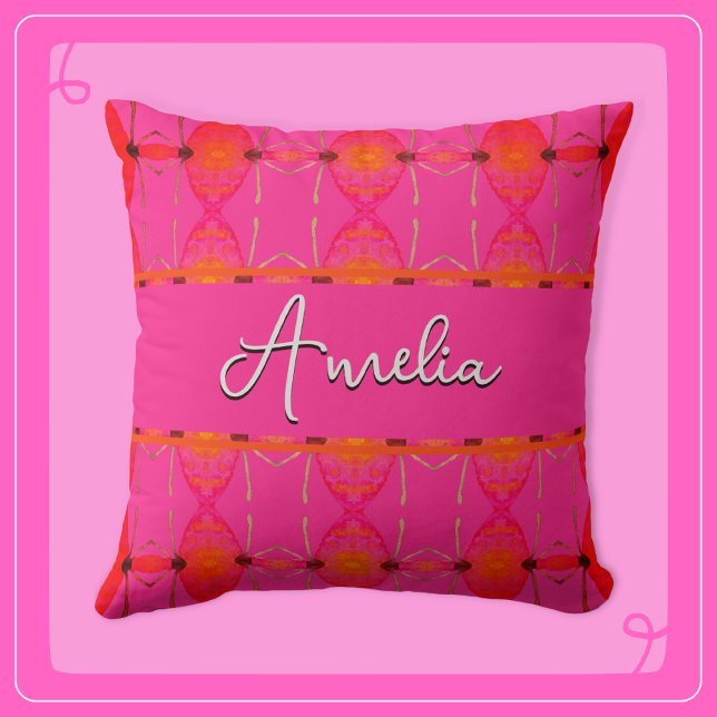 Anpassat namn Cute Girly-Orange och Rosa Kudde (Skapare uppladdad)