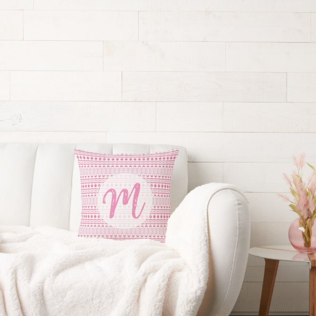 Anpassat namn Cute Girly Söt Rosa White Mönster Kudde (Soffa)