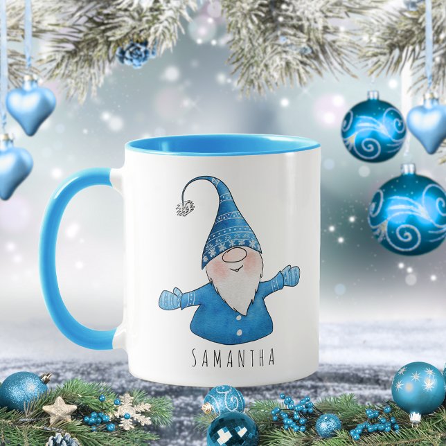 Anpassat namn Cute Gnome Blue Jul Mugg (Skapare uppladdad)
