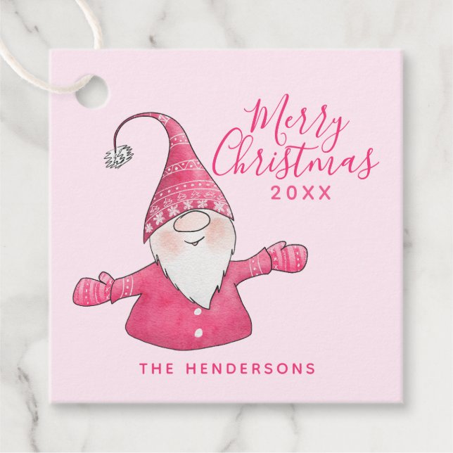Anpassat namn Cute Gnome Rosa God jul Gåvor Etiketter (Framsida)