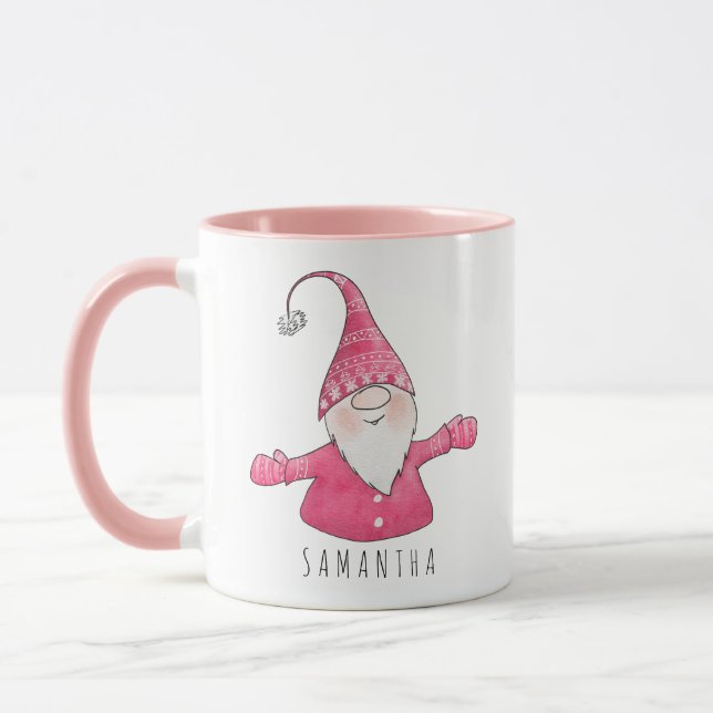 Anpassat namn Cute Gnome Rosa jul Mugg (Vänster)