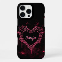 Anpassat namn Cute Gothic Rosa Heart-Spindelnätet