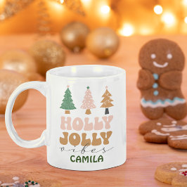 Anpassat namn Cute Helgdag Gift Boho Julgran Kaffemugg
