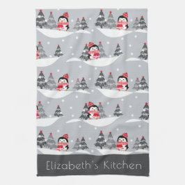 Anpassat namn Cute Jul Penguin Kitchen Towel Kökshandduk