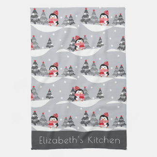 Anpassat namn Cute Jul Penguin Kitchen Towel Kökshandduk