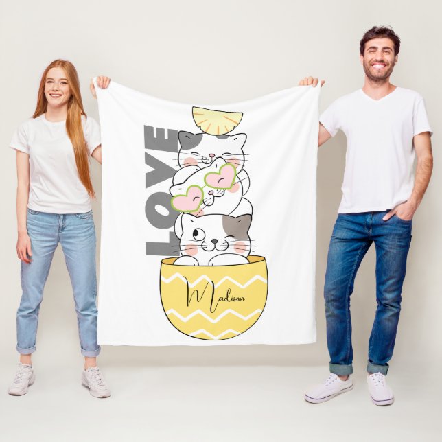 Anpassat namn Cute Kittens Fleecefilt (På plats)