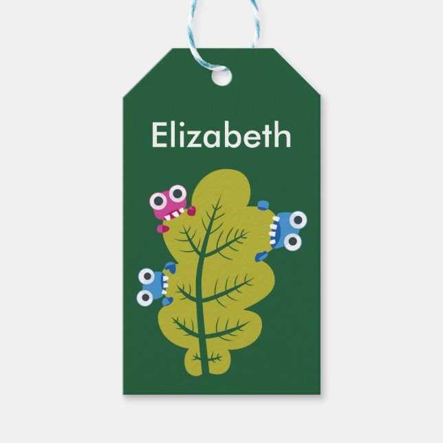 Anpassat namn Cute Kryp Eat Grönt Löv Presentetikett (Framsidan)