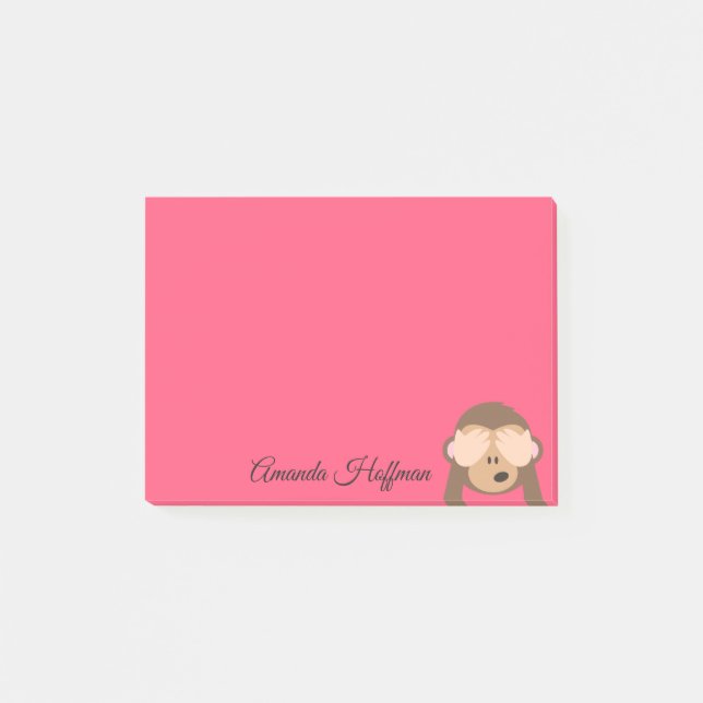 Anpassat namn | Cute Monkey Emoji Post-it Block (Framsida)