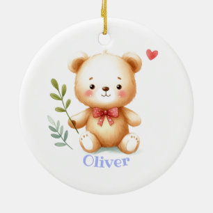 Anpassat namn Cute Nalle Animal Art Art Julgransprydnad Keramik