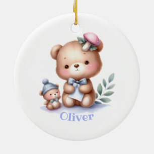 Anpassat namn Cute Nalle Animal Art Art Julgransprydnad Keramik