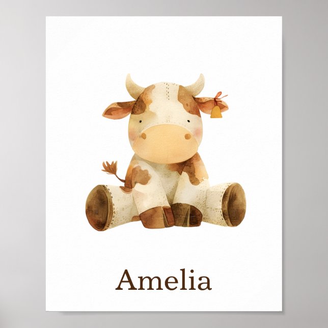 Anpassat namn Cute Nursery Decor Farm Animal Cow Poster (Framsidan)