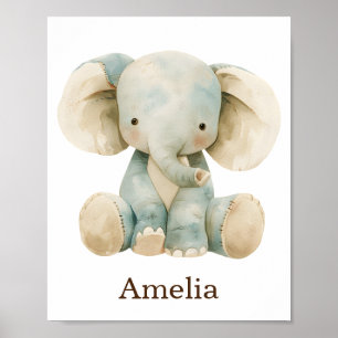 Anpassat namn Cute Nursery Decor Leksak Animal Ele Poster