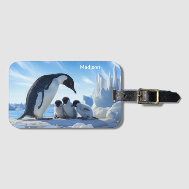 Anpassat namn Cute Penguins Bagagebricka (Framsida horisontal)
